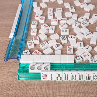 American Mahjong Game Set, 166 Light Green Tiles, Blue Bag with Entire Accessories, 4 All-in-One Rack/Pushers, Mahjong Tiles Set