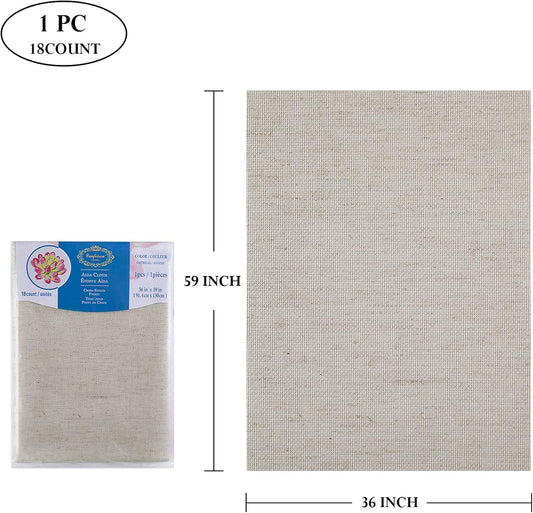 Aida Cloth Big Size 18 Count, Light Oatmeal Cross Stitch Fabric, 59 inch by 36 inch (59 inch by 1 Yard)