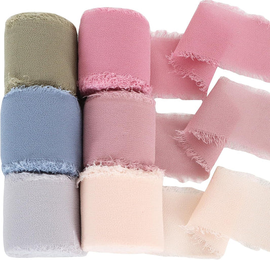 TONIFUL 6 Rolls Morandi Set Chiffon Ribbon 1 1/2 Inch 5 Yards Silk Fabric for Gift Wrapping, Wedding Party Decoration, Flower Bouquet, Bows Making, DIY Crafts - Crafty Corner