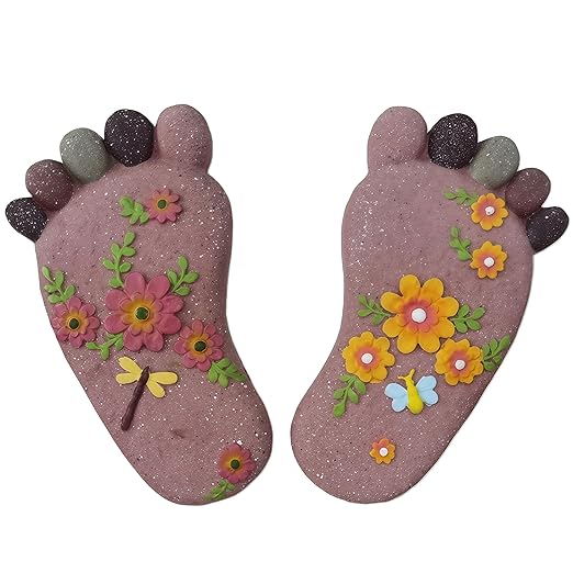 Stepping Stones - Light Brown Resin Footprint Shaped Set of 2 for Patio, Deck, Garden or Sidewalk