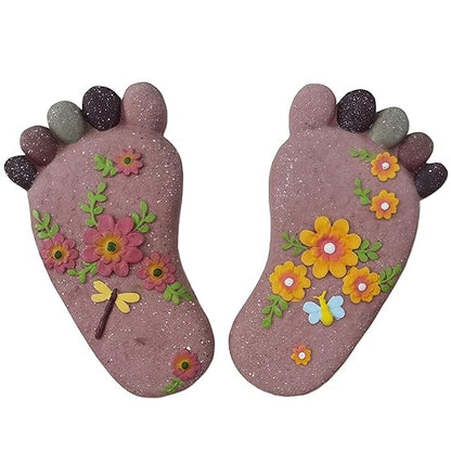 Stepping Stones - Light Brown Resin Footprint Shaped Set of 2 for Patio, Deck, Garden or Sidewalk