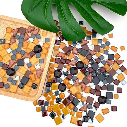 LITMIND 1.1LB Coffee Blend Irregular Crystal Glass Mosaic Tiles for Crafts - Perfect for Mosaic Art Projects, Puzzles, and Home Décor