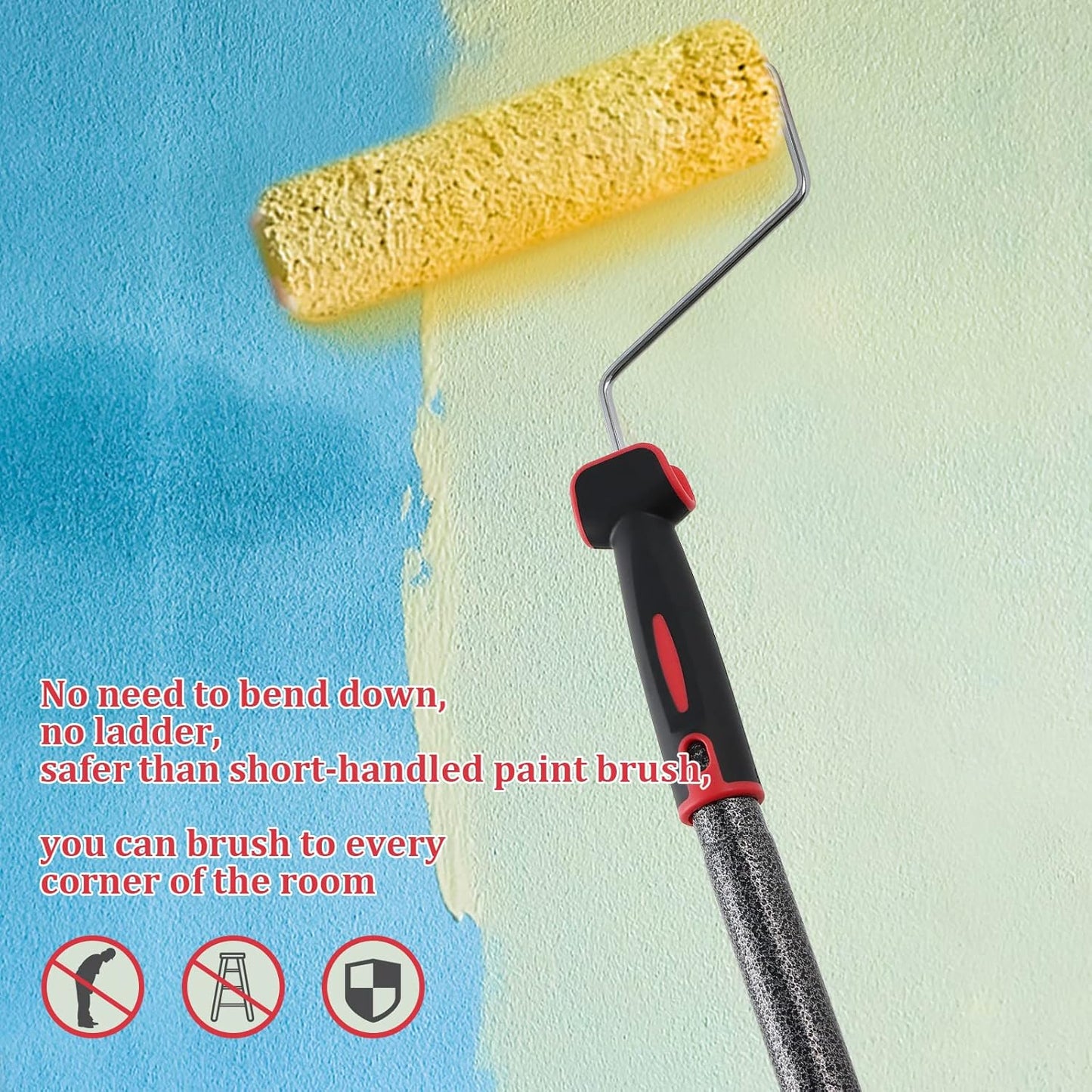 Paint Roller Extension Pole,96inch Brush kit Multi-Function Paint Roller kit Cleaner with House Paint Rollers Brush Stainless Steel Pole,Mural Brush for Walls and Ceiling Paint Roller no drip Grey