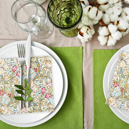 Quera 50 Pack William Morris Cocktail Napkins Golden Lily White Paper Napkins Beverage Napkins Disposable Paper Party Napkin Pack Decoration 5 "X 5"