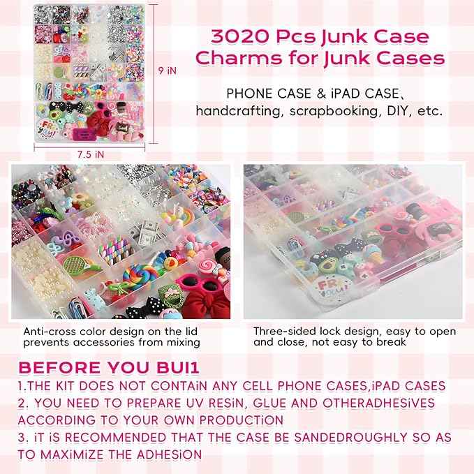 EIiovcnya 4980 Pcs Junk case Charms for Junk Cases, DIY Junk Phone case, Nail Charms, Bling Resin Rhinestone, Bows, Star, Love, Candy, Letter Beads,Beads，etc.