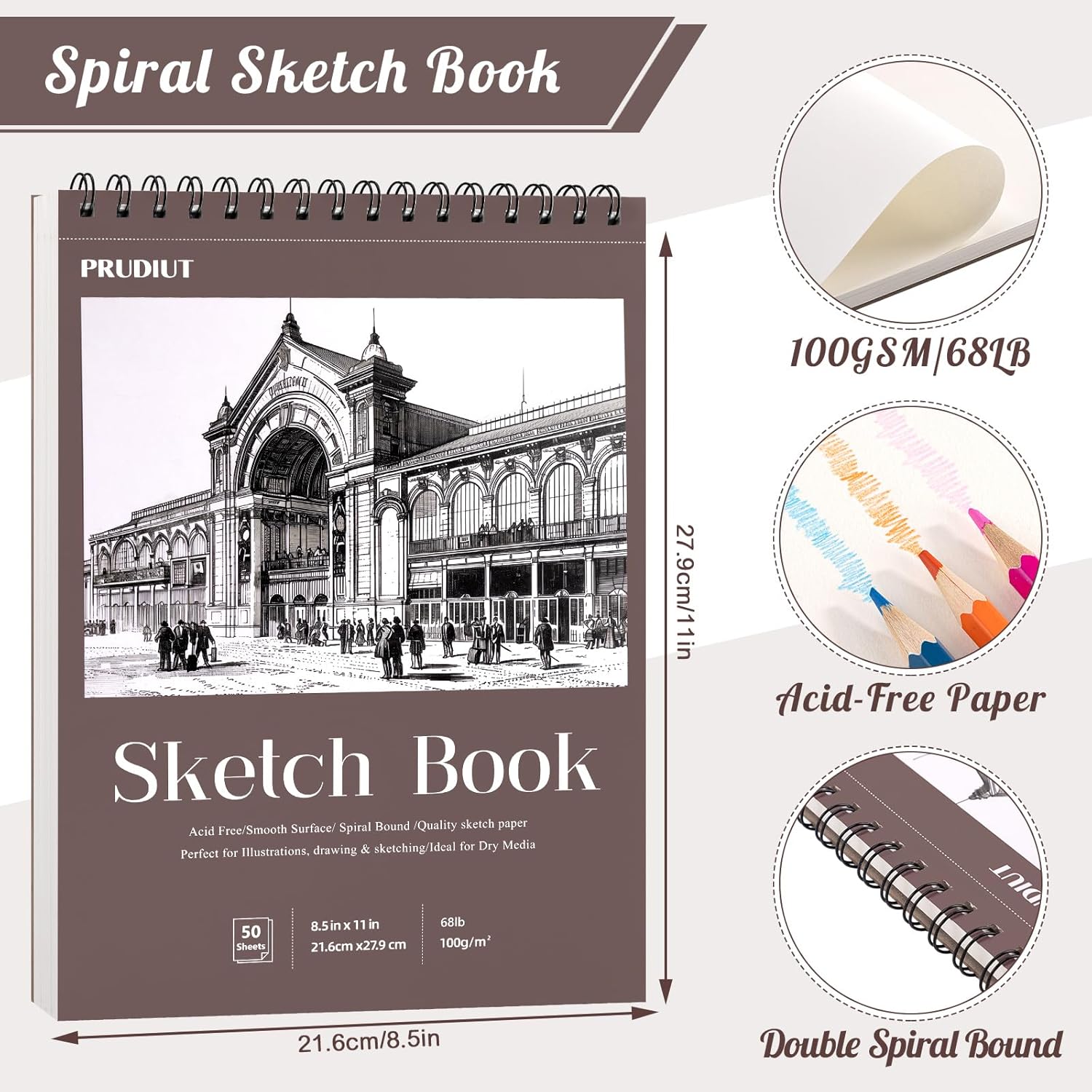 Sketch Book 8.5×11 inch, Spiral Bound Sketch Pad 50 Sheets (68lb/100gsm), Acid-Free Sketchbook for Drawing Painting Sketching, Art Paper Drawing Supplies for Teens Adults Artists Ideal Gifts - Crafty Corner
