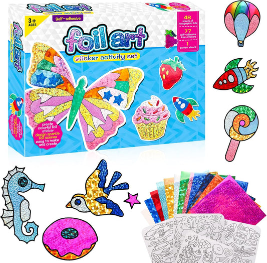 Foil Art Kit for Kids - Foils Fun Craft Kits & Supplies, No Mess Art for Kids, Foil Foam Stickers Art Craft Activity for Kid, DIY Creative Activity Birthday Christmas Gift Travel Toys for Girls Boys