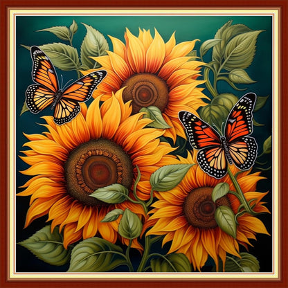Joyhoor Stamped Cross Stitch Kits for Beginners, Needlepoint Kits for Adults, 11CT Counted Embroidery Kits-Magic Sunflower 18x18 inchs