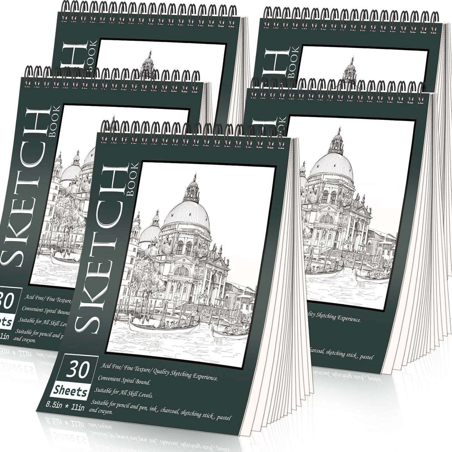 OSIMIG 5 Pack Sketch Book 8.5" x 11" Set, Top Spiral Bound Sketch Pad 150 Sheet Total (68lb/100gsm), Drawing Paper Pad, Sketch Book for Kids, Artist, Adult Art Supplies - Crafty Corner