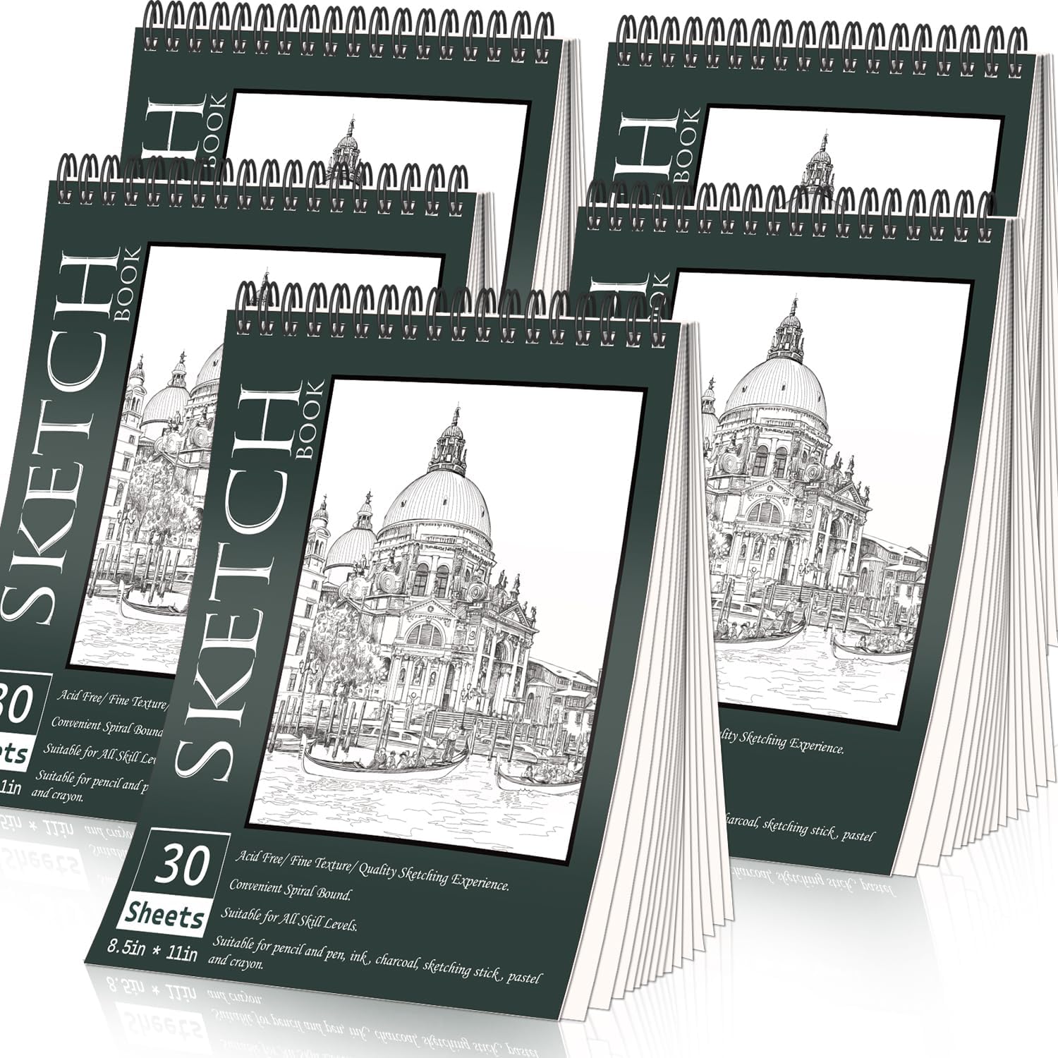 OSIMIG 5 Pack Sketch Book 8.5" x 11" Set, Top Spiral Bound Sketch Pad 150 Sheet Total (68lb/100gsm), Drawing Paper Pad, Sketch Book for Kids, Artist, Adult Art Supplies - Crafty Corner