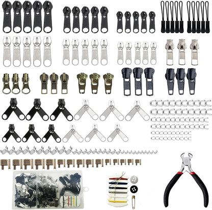 265pcs Zipper Repair Kit, Zipper Pull Replacement with Instant Pliers for Luggage, Coats, Jackets,Tents, Backpacks(All-in-One)
