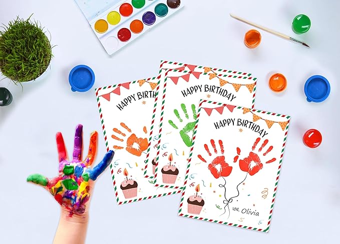 NZSXU Happy Birthday Handprint Keepsake Gifts, 10 Bulk DIY Handprint Funny Birthday Cards for Women & Men, Family Handprint Kit, Birthday Games for Party Activity Decorations Celebration Ideas