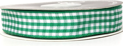 Green Gingham Plaid Checked Ribbon 25 Yards Each Roll 100% Polyester (5/8",Green) - Crafty Corner