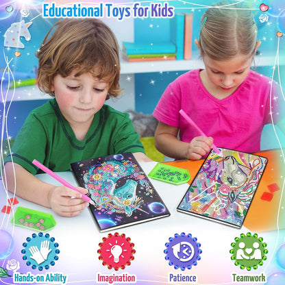 Unicorn Gifts for Girls 5 7 8 9 Year Old, Craft Kits for Kids Age 6 8 10 12 Diamond Painting Kit Unicorns Notebook Toys for 7-11 Year Olds Girls Birthday Gifts Gem Arts and Crafts for Kids Stationary