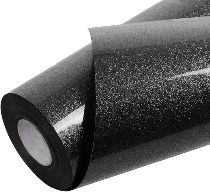 TORC Black Glitter HTV Heat Transfer Vinyl Roll 12 inch x 20 ft Iron on Vinyl for T Shirts Crafts Bulk