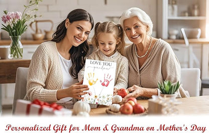 I Love You Grandma Themed Handprint Art Keepsake Making Sign with Stand 9x12", Mothers Day Crafts for Classroom Family Activities, Birthday Gifts for Grandma from Granddaughter Grandson Grandkids