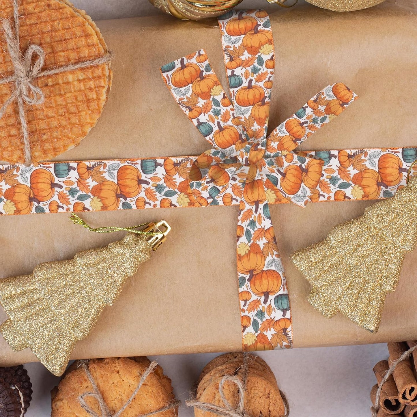2 Rolls Fall Pumpkin Craft Ribbons for Wreath Bows, 2.5"×10 Yards Thanksgiving Wired Edge Ribbon Orange Burlap Autumn Leaves Wired Ribbons for Crafting Sewing Supplies - Crafty Corner