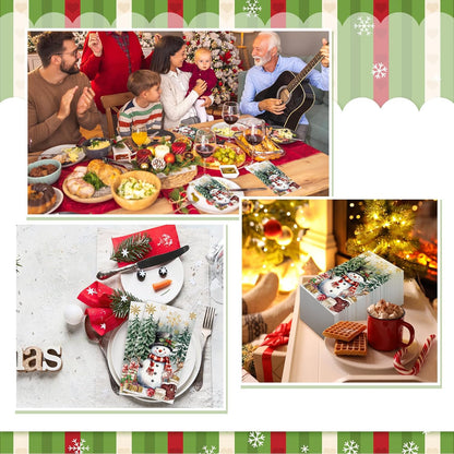 100 Pcs Christmas Guest Napkins 2 Ply Snowman Disposable Paper Napkins for Decoupage Snowflake Elk Xmas Tree Decorative Winter Christmas Cocktail Guest Hand Towel for Party Table Dinner Bathroom
