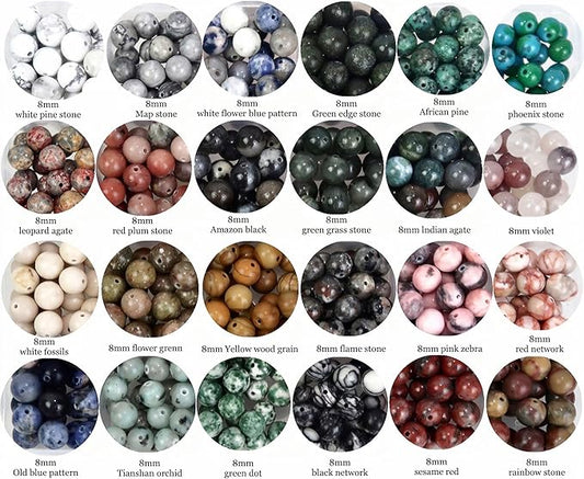 500pcs 8mm Natural Round Stone Beads,Multiolor Crystal Energy Stone,Loose Gemstone Accessories Hole Size 1mm,DIY Smooth Beads Necklace Bracelet for Jewelry Making,(8MM-24Colors Materia-A)