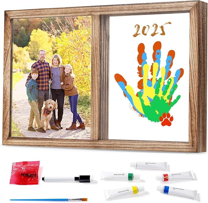 Lurgno Family Handprint Kit, DIY Baby Hand and Footprint Kit， Handmade Keepsake Wooden Frame, Family Gifts with 5 Non-Toxic Baby-Safe Paint, Ideas Gift for New Parents, Father's Day, Mother's Day