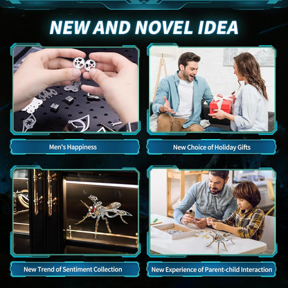 3D Puzzles for Adults, Metal Model Kit Wasp Mechanical Puzzle for Adults/Teens, DIY Creative Craft Gifts Kits Difficult Assembled 3D Puzzle for Family Time, Home Decor (Gold)