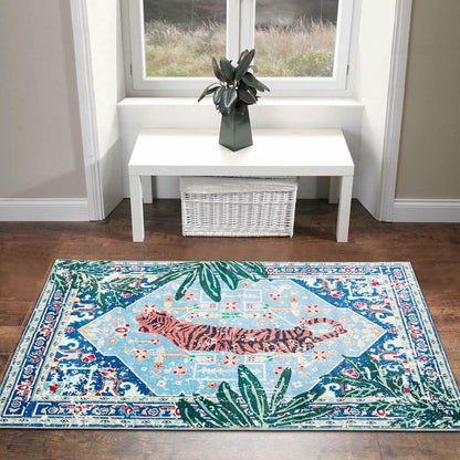 Tropical Rugs, 3x5 Thin Boho Small Area Rugs for Bathroom Kitchen Small Indoor Entryway Rug Modern Vintage Distressed Summer Jungle Plant Accent Carpet Non-Slip Washable