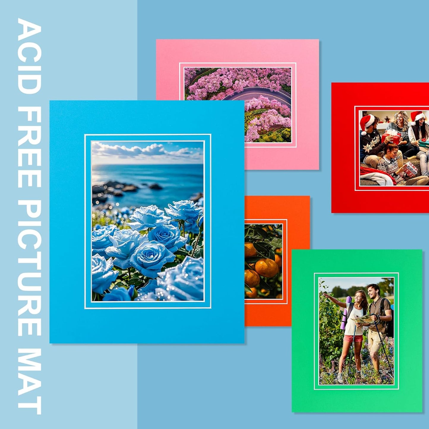 HOTUO 10 Pack 8x10 Mixed Colors Picture Mats, 4 Ply Thickness Frame Mattes for 5x7 Photo, Photo Mat with Core Bevel Cut, for Frames/Artwork/Print/Picture