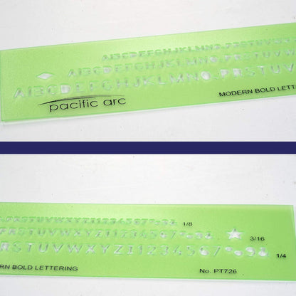 Pacific Arc Modern Bold Lettering Template Guide, with 1/8 to 1/4 Inch Letters