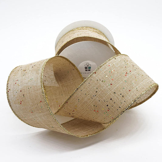 CT CRAFT LLC Tan Burlap Fabric Confetti Glitter Wired Ribbon 2.5" x 10 Yards Natural Color for Christmas Home Wedding Decor Gift Wrapping Tree Topper Bow Wreath Bouquet DIY Crafts - Crafty Corner
