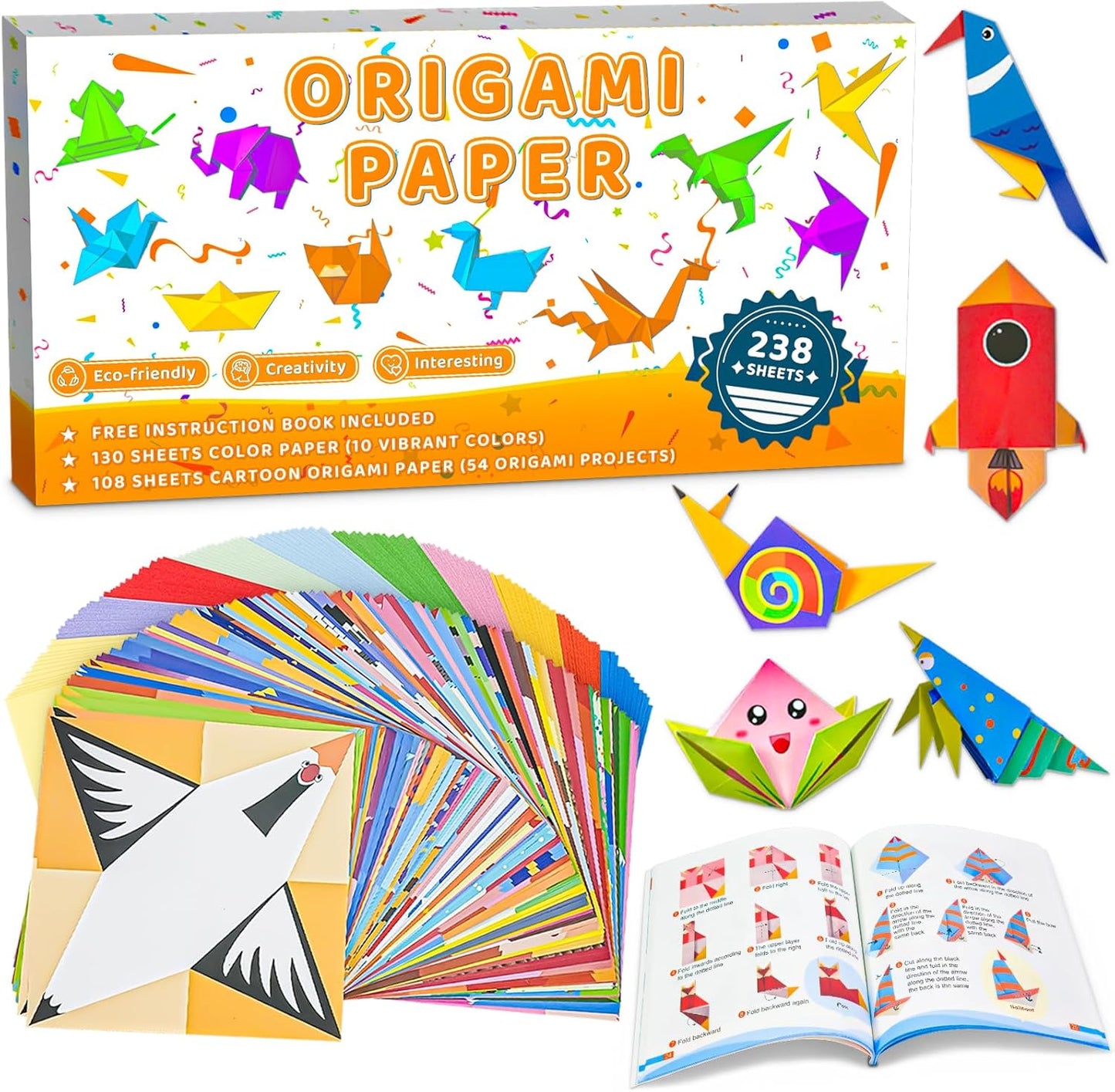 MOBYKE 238 Sheets Origami Paper, Oragami kit for Kids ages with 54 Patterns Projects, Double Sided Colored Blank Orgami Bulk Folding Book, Square Craft Patterned Papers Gift Set for Beginners Boy Girl - Crafty Corner