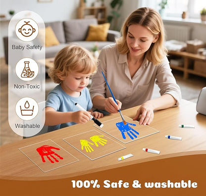 Lurgno Family Handprint Kit, DIY Baby Hand and Footprint Kit， Handmade Keepsake Wooden Frame, Family Gifts with 5 Non-Toxic Baby-Safe Paint, Ideas Gift for New Parents, Father's Day, Mother's Day