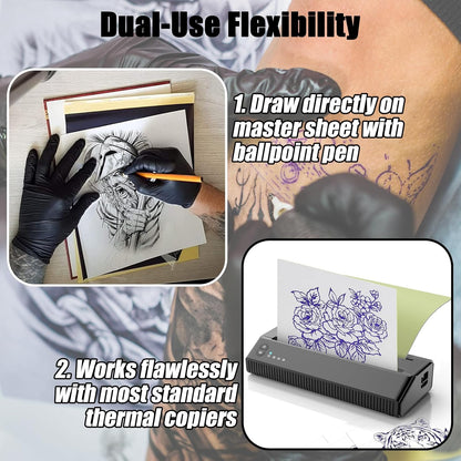 50 Sheets Tattoo Transfer Paper A4 Size Professional Thermal Stencil Paper for Artists, Dual Use with Copier or Hand Drawing, Cut-to-Fit Design