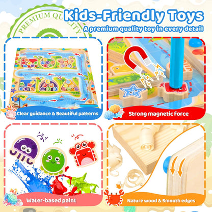FCSONU Magnetic Color & Shape Maze, Toddler Montessori Toys for 3 4 5 Years Old Boy Girl Birthday Gifts, Wooden Magnetic Board for Kids Puzzles, Color Shape Sorting Magnet Toys, Preschool Activities