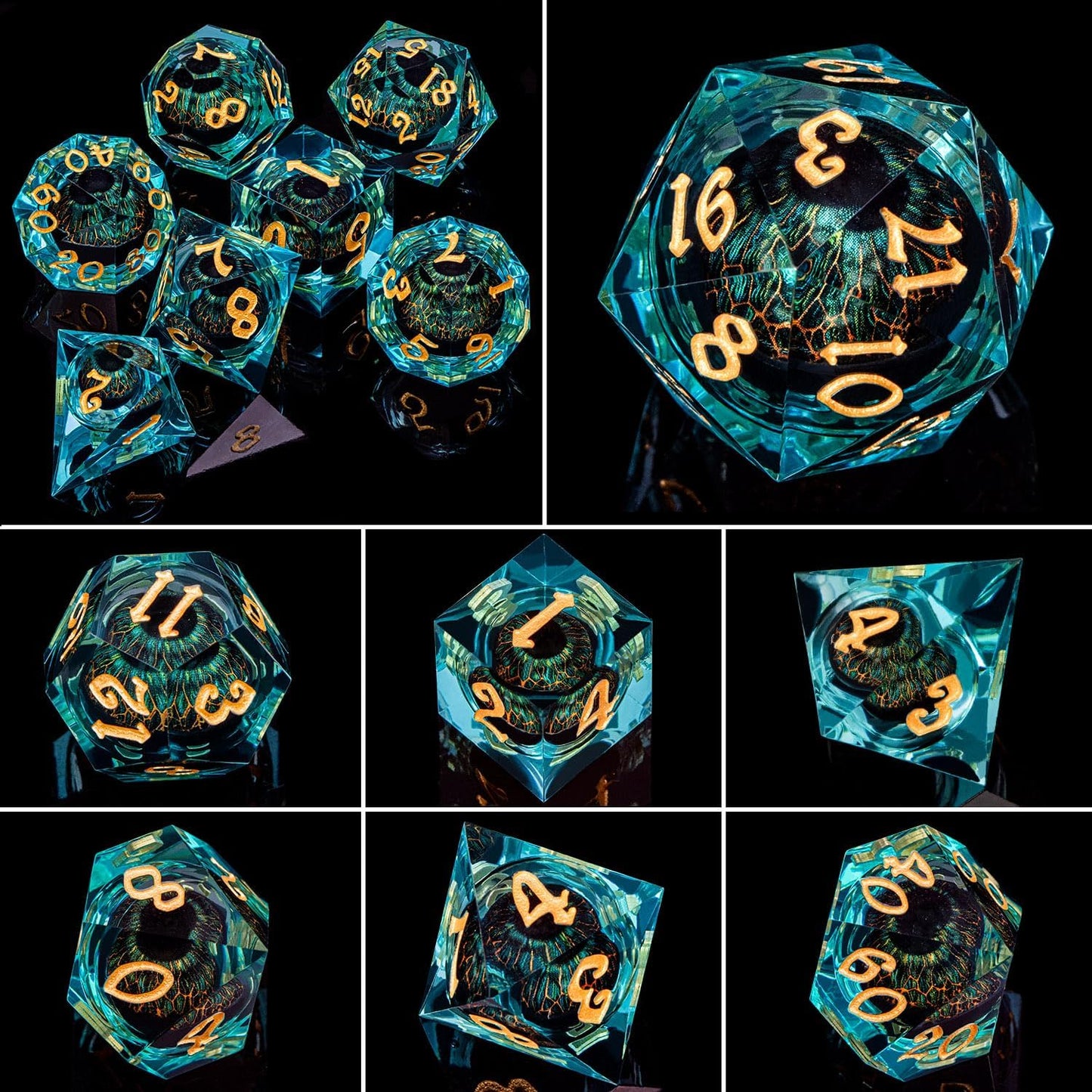 ARUOHHA DND Resin Dice Dragon Eye Dice Liquid Core Red Sharp Edged Dice Set with Gift Box, Polyhedral D and D Dice Set Role Playing Game D20 D12 D10 D8 D6 D4