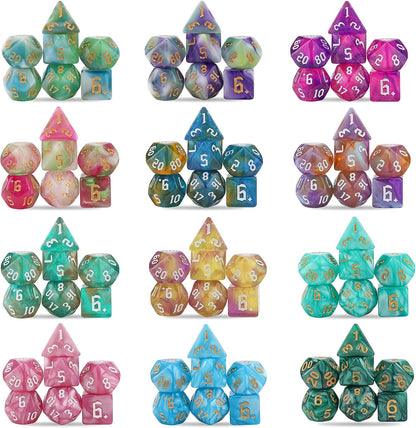 DND Dice Set, 25 X 7 (175 Pieces) Polyhedral D&D Dice Set Three-Color, Two-Color and Monochrome Dice for Dungeons and Dragons with 1 Black Bags