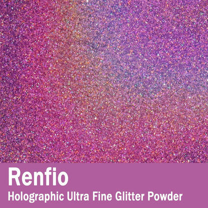 Renfio Holographic Ultra Fine Glitter Powder Metallic Resin Glitter 2.11 Oz (60g) PET Flakes Crafts Sequins 1/128" 0.008" 0.2mm Epoxy Chips Flakes for Roses Tumblers Slime - Laser Pinkish