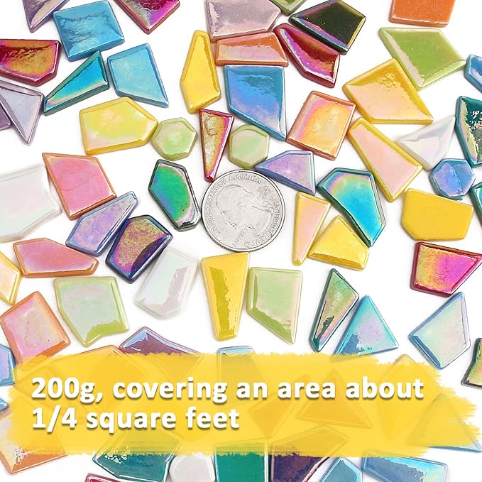 Youway Style Iridescent Glass Mosaic Tiles for Crafts Bulk,200g Broken Mosaic Glass Pieces for DIY Home Garden Art Projects, Handmade Crafts & Decor