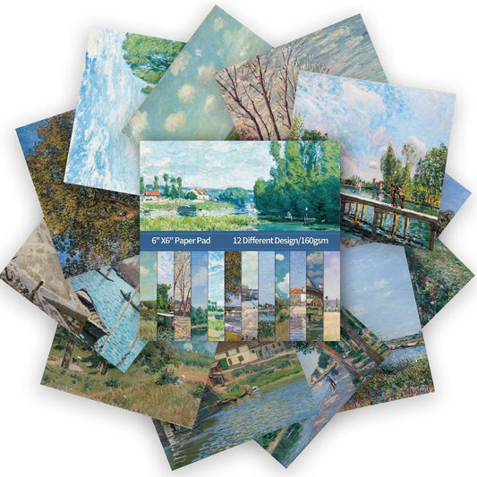 24 Sheets 12 Designs Scrapbook Paper Pad,6"×6” Single-Sided Decopodge Craft Cardstock Paper, Christmas Scrapbooking DIY Decorative Background Cardmaking Supplies.Famous Paintings - Crafty Corner