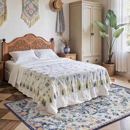 Lahome Bohemian Floral Medallion Area Rug - 4x6 Blue Washable Living Room Rug Soft Bedroom Mat, Non Slip Indoor Floor Carpet for Foyer Entryway Classroom Sunroom Bathroom
