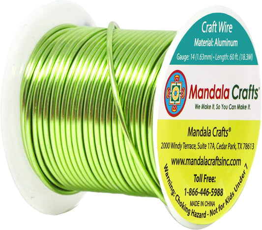 Mandala Crafts 14 Gauge Anodized Aluminum Craft Wire for Jewelry Making - 60 FT Colored Flexible Lime Green Wire - Bendable for Bonsai Armature Crafting Sculpting - Crafty Corner