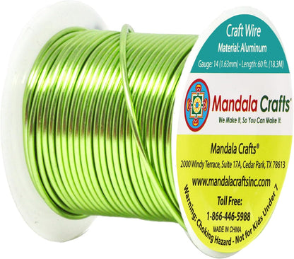 Mandala Crafts 14 Gauge Anodized Aluminum Craft Wire for Jewelry Making - 60 FT Colored Flexible Lime Green Wire - Bendable for Bonsai Armature Crafting Sculpting - Crafty Corner