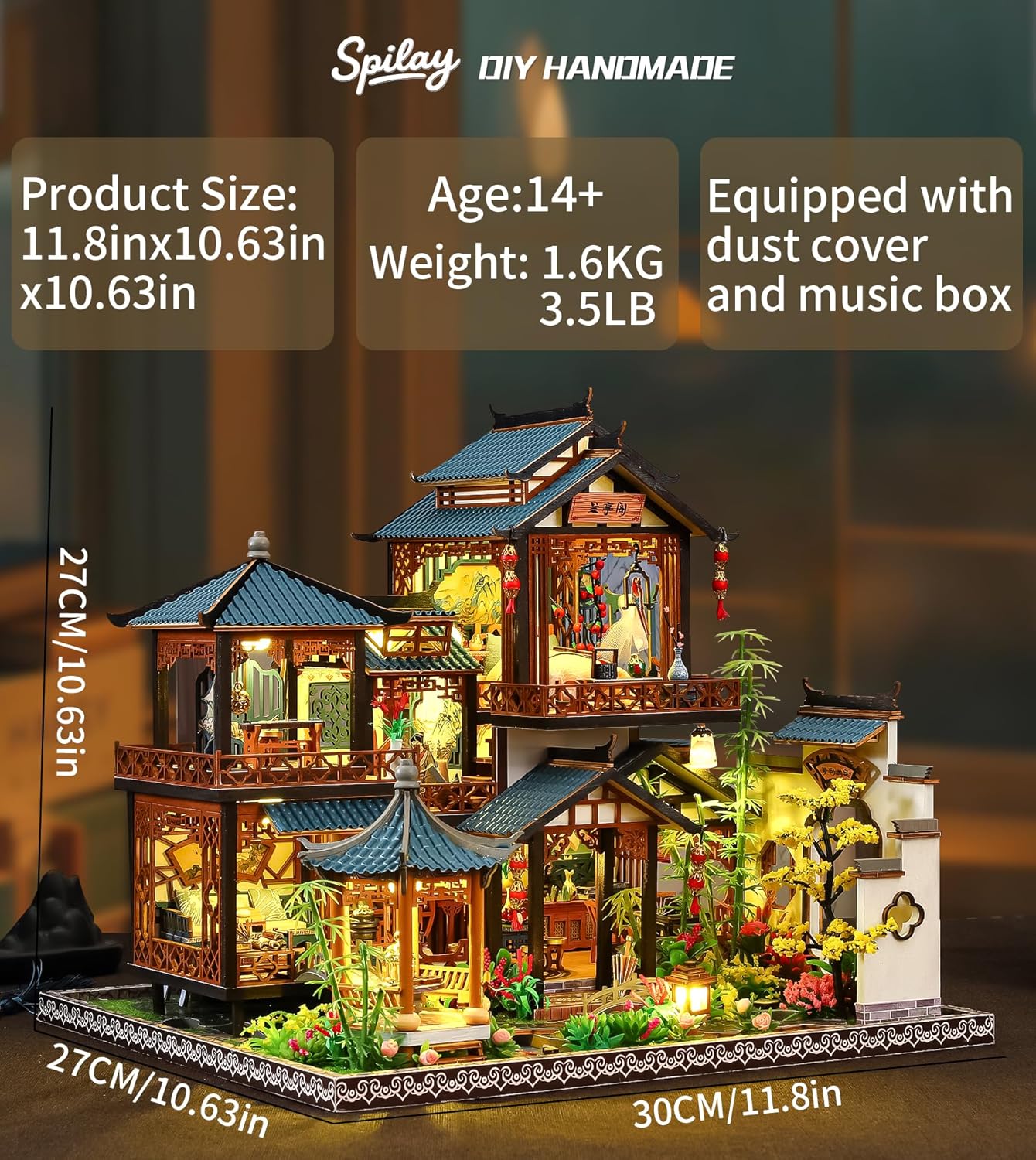 Spilay DIY Miniature Dollhouse Kit,DIY Dollhouse Kit with Wooden Furniture,Dust Proof Cover, Music Box and LED,Handmade Crafts Gifts for Birthday Christmas and Valentine's Day（P019）