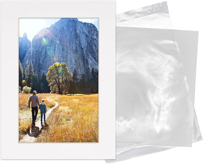 5x7 Mat for 8.5x11 Frame - Precut Mat Board Acid-Free Show Kit with Backing Board, and Clear Bags White 5x7 Photo Matte Made to Fit a 8.5x11 Picture Frame Matboard for Framing, Pack of 10 Mats