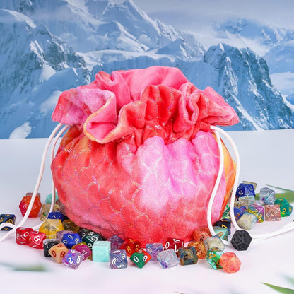 DND Dice Bags Large with Pockets Orange Storage Bag Fish Scale Pattern for RPG Game Dices - Capacity 200+ Dice