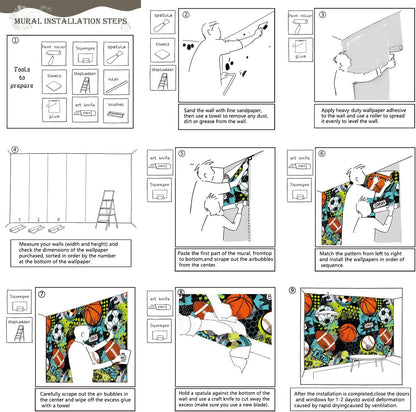 AFZEVEB-Colorful Graffiti Wallpaper Hand-Painted Ball Wall murals for Kids Room 159"x107"(Not Peel and Stick)