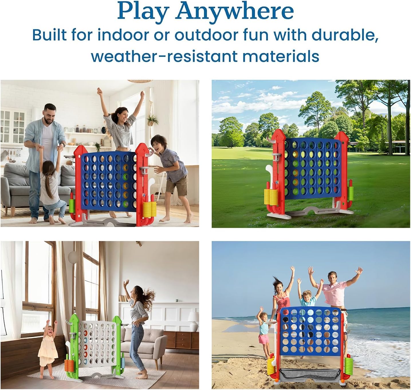 UNICOO Giant 4 in A Row Game with Carry Bag, Basketball Hoop, Ring Toss Game, 4-to-Score Game | Large Outdoor Yard Game, Parties & Gatherings Games