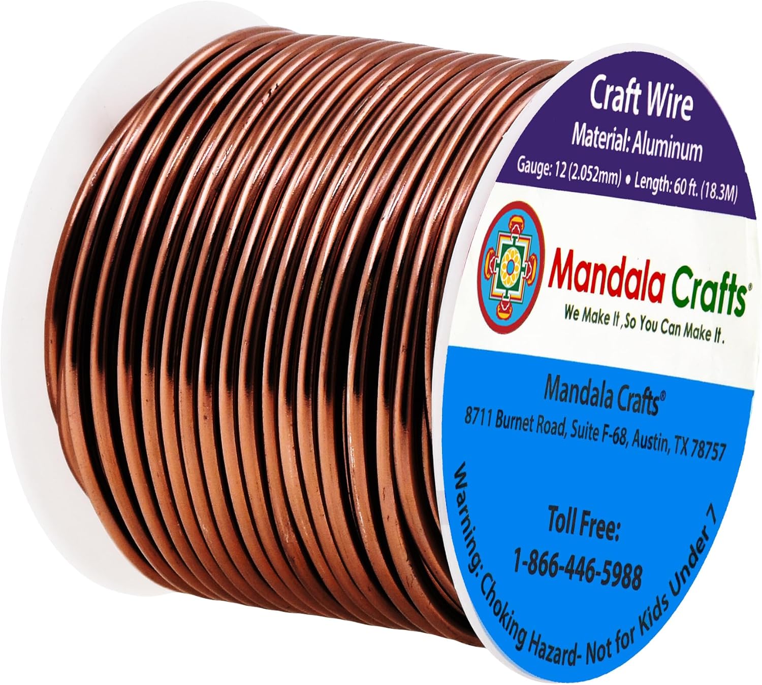 Mandala Crafts 12 Gauge Anodized Aluminum Craft Wire for Jewelry Making - 60 FT Colored Flexible Brown Wire - Bendable for Bonsai Armature Crafting Sculpting - Crafty Corner