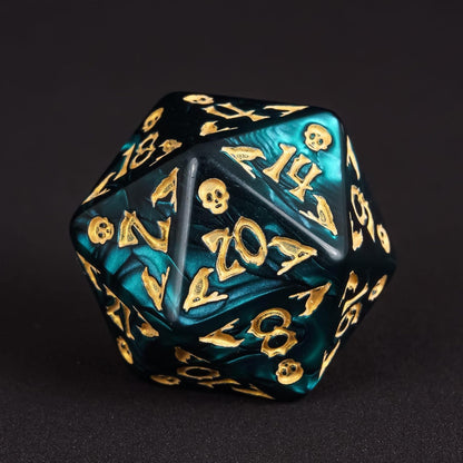 7-Die DND Dice Set Halloween Pattern Polyhedral Die Set with Leather Bag, Skull Dice D&D Die for RPG Table Games (Halloween Pattern-Green)