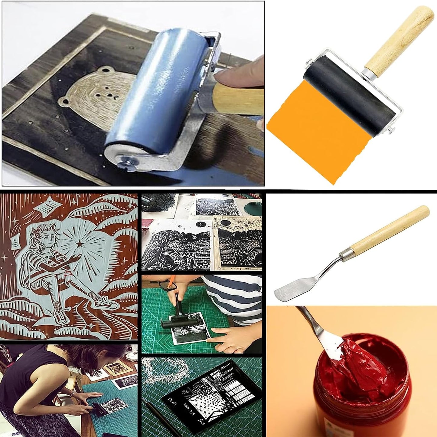 HRJZF 3 Pack Rubber Brayer Roller for Printmaking, Great for Gluing Application Also. Anti Skid Tape Construction Tools, Print, Ink and Stamping Tools 4 Inch