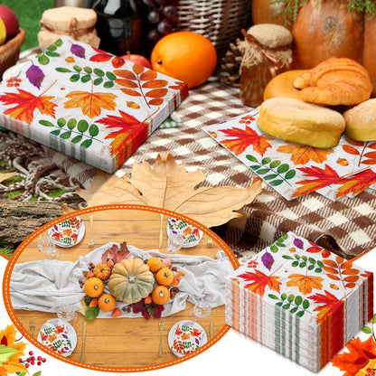 60 Pcs Fall Leaves Cocktail Paper Napkins 6.5 x 6.5 Inches Disposable Paper Napkins Dessert Beverage Napkin for Decoupage Luncheon Napkin for Party Wedding Birthday Party